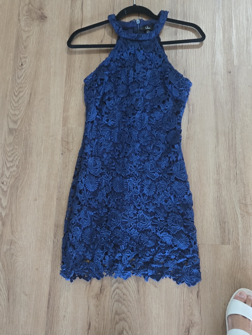 Lulu's Royal Blue Floral Lace Halter Mini Dress
